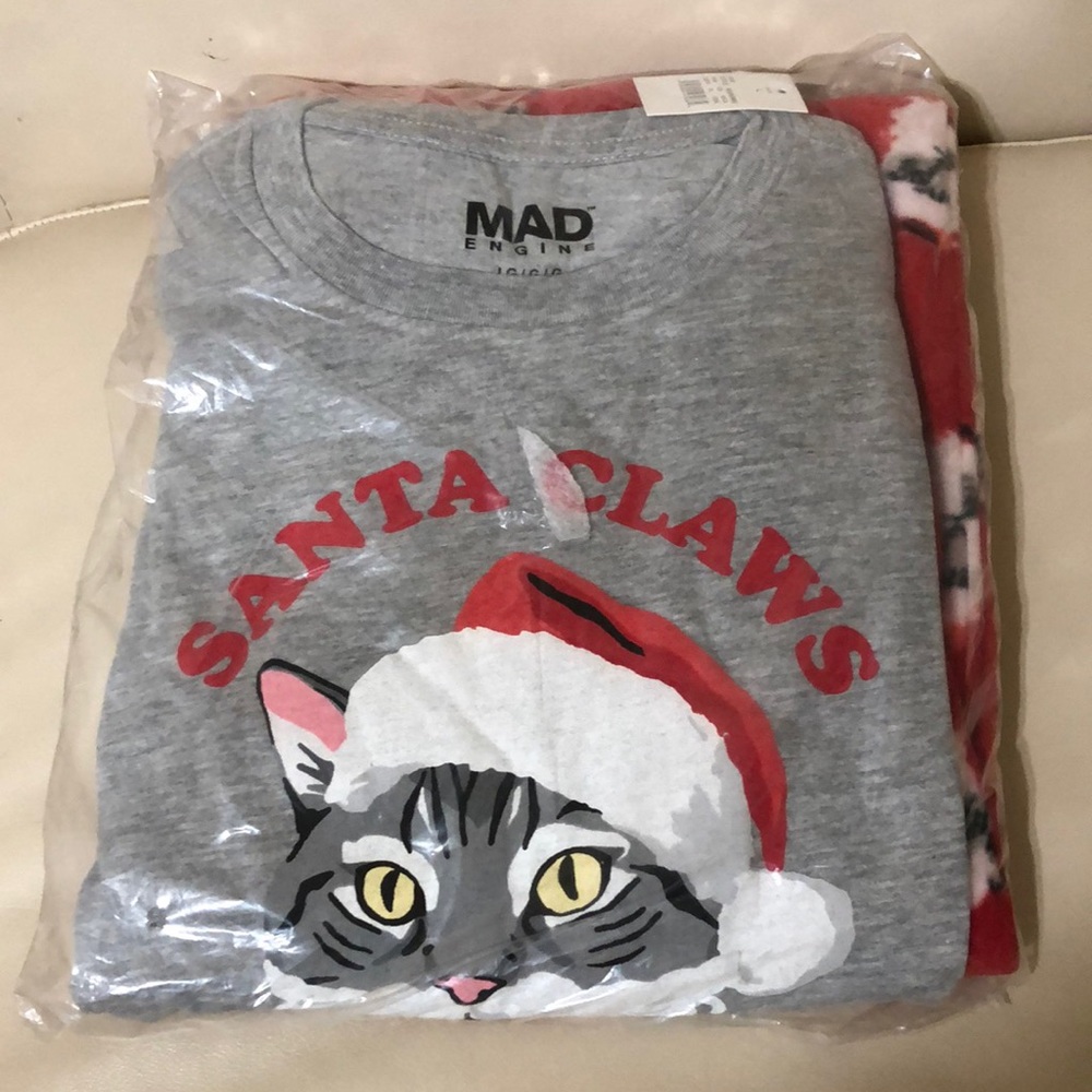 Santa Claws Fleece Cat Pajamas Gray Red
